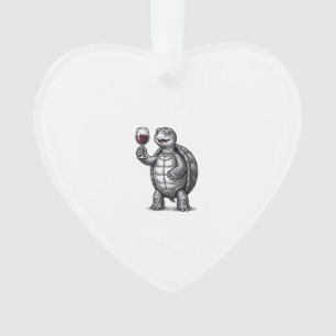Vintage-Schildkröte-mit-Weinglas-Shirt-Design_1 Ornament