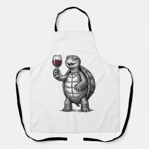 Vintage-Schildkröte-mit-Weinglas-Shirt-Design_1 Schürze