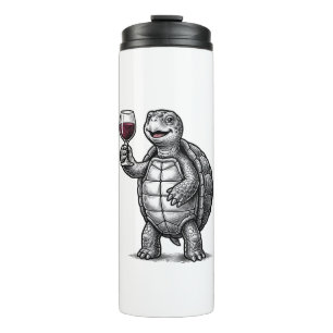 Vintage-Schildkröte-mit-Weinglas-Shirt-Design_1 Thermosbecher