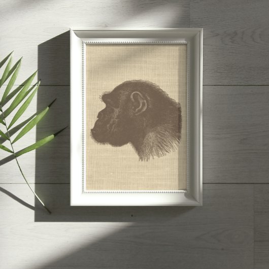 Vintage Schimpansenillustration auf Burlap Poster