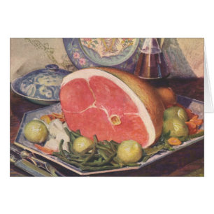 Vintage-Schinkenessen mit grünen Bohnen und Kartof