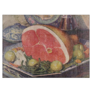 Vintage-Schinkenessen mit grünen Bohnen und Kartof Schneidebrett