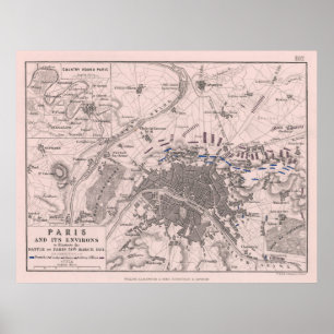 Vintage Schlacht von Paris Map (1814) Poster