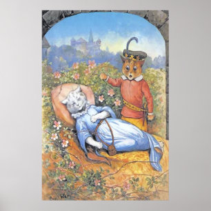 Vintage-Schlafende-Schönheit-Katzenposter-Druck Poster