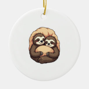 Vintage schlafendes Faultier-Paar gemütliches Bett Keramik Ornament