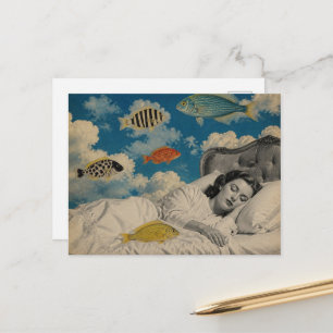 Vintage Schläft im Ozean der Wolken und Fische Postkarte
