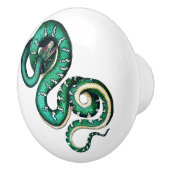 Vintage Schlangenillustrierung grün weiß Keramikknauf (Rechts)