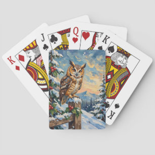 Vintage Schleiereule auf frostigem Zaun Weihnachte Spielkarten