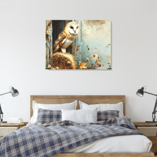 Vintage Schleiereule im Herbst 32x24 Leinwanddruck