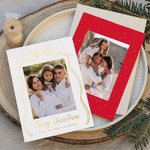 Vintage-Schleife Frohe Weihnachten 2 Foto Gold Folien Feiertagskarte