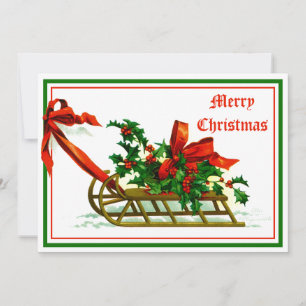 Vintage Schlitten mit Stechpalme Weihnachten