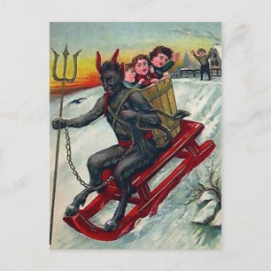 Vintage Schlittenfahren Krampus Postkarte