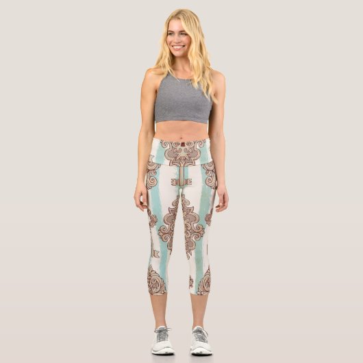 Vintage Schlüssel, Schlösser: Freehe und Muster. Capri Leggings (Vorderseite)