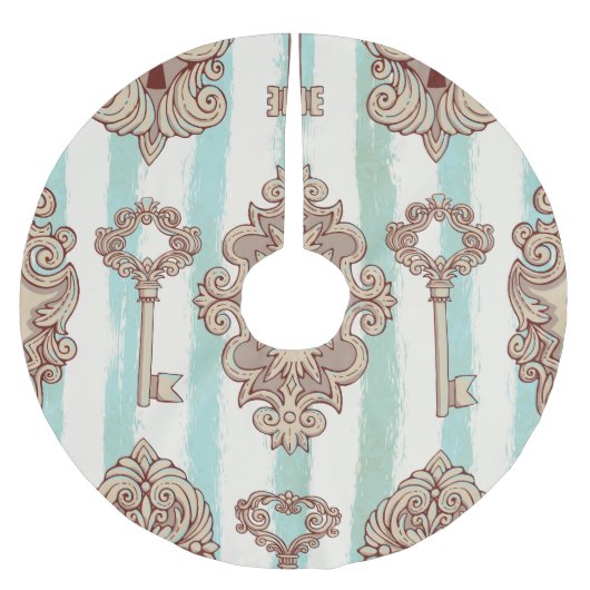 Vintage Schlüssel, Schlösser: Freehe und Muster. Polyester Weihnachtsbaumdecke (Vorderseite)