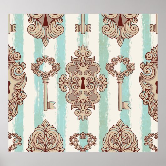 Vintage Schlüssel, Schlösser: Freehe und Muster. Poster (Vorne)