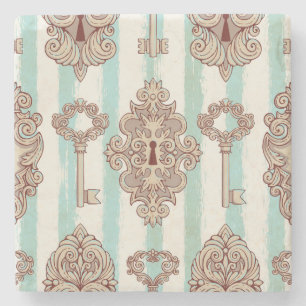 Vintage Schlüssel, Schlösser: Freehe und Muster. Steinuntersetzer