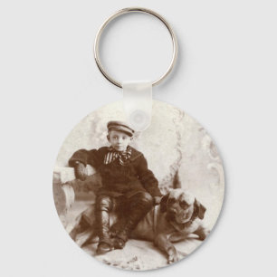 Vintage Schlüsselanhänger Junge mit Hund