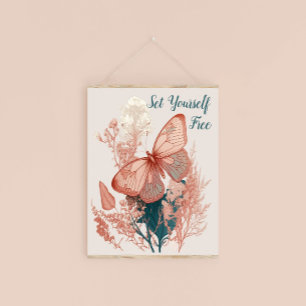 Vintage Schmetterling auf einer Blume Poster