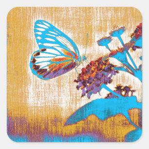 Vintage Schmetterling auf einer Blume Quadratischer Aufkleber