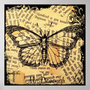 Vintage Schmetterling auf Papier Poster