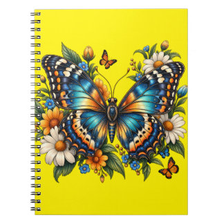 Vintage-Schmetterling Blumen Gelbes Spiralnotizbuc Notizblock
