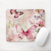 Vintage Schmetterling Blumen Mauspad (Mit Mouse)