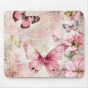 Vintage Schmetterling Blumen Mauspad