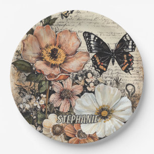 Vintage Schmetterling Pfingstrose Botanisch Pappteller