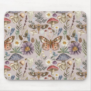 Vintage Schmetterling Pilz und Blume Mousepad