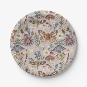 Vintage Schmetterling Pilz und Blume Pappteller