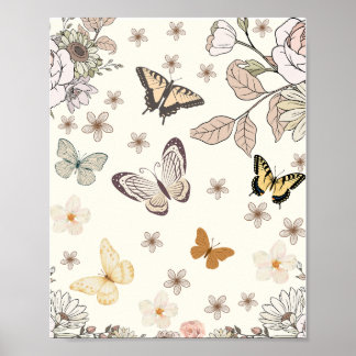 Vintage Schmetterling und florale ästhetische Wand Poster