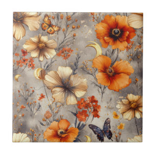Vintage Schmetterling Wildblume (12) Fliese