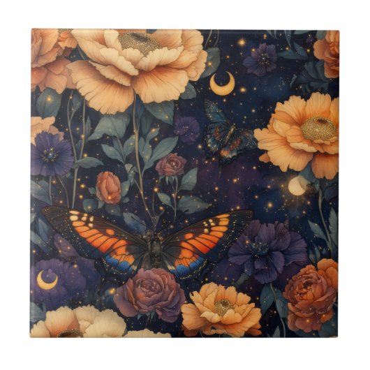 Vintage Schmetterling Wildblume (2) Fliese (Vorderseite)