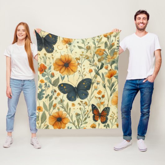 Vintage Schmetterling Wildblume (5) Fleecedecke (Beispiel)