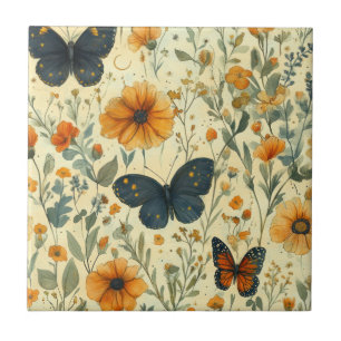 Vintage Schmetterling Wildblume (5) Fliese