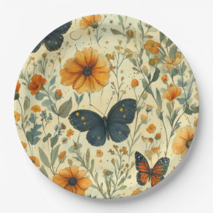 Vintage Schmetterling Wildblume (5) Pappteller