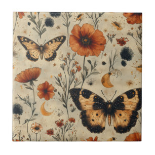 Vintage Schmetterling Wildblume (7) Fliese