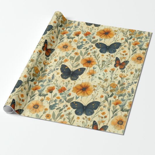 Vintage Schmetterling Wildblume (7) Geschenkpapier (Ungerollt)