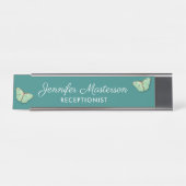 Vintage Schmetterlinge auf Aquamarinem Hintergrund Schreibtischnamensplakette (Vorderseite )