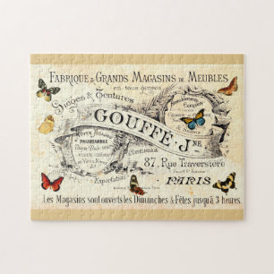 Vintage Schmetterlinge auf der französischen Werbu Puzzle