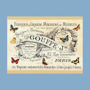 Vintage-Schmetterlinge auf französischer Anzeige,  Postkarte