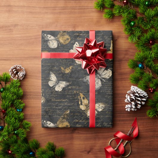 Vintage Schmetterlinge auf vintage Handschrift Geschenkpapier (Feiertagsgeschenk)