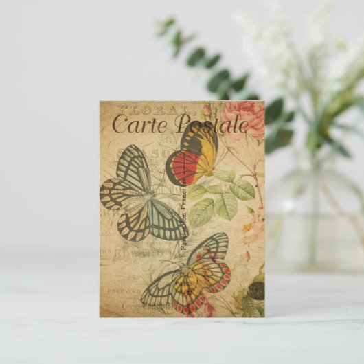 Vintage Schmetterlinge Blumenkohl Blume Französisc Postkarte (Stehend Vorderseite)