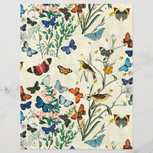 Vintage Schmetterlinge Botanisches Elfenbeinpapier (Vorderseite)