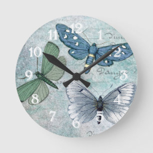 Vintage Schmetterlinge französischer Grunge Runde Wanduhr