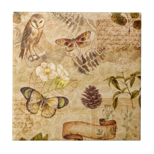 Vintage Schmetterlinge Garten Blumenstrauß Keramik Fliese (Vorderseite)