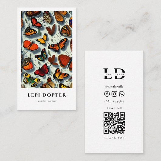 Vintage Schmetterlinge Lepidopterist Qr Code Visitenkarte (Vorne/Hinten)