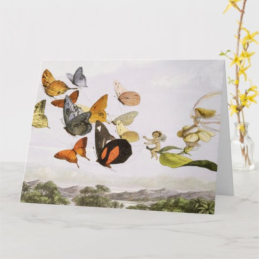 Vintage Schmetterlinge & Märchen Alte Illustration Karte (Gelbe Blume)