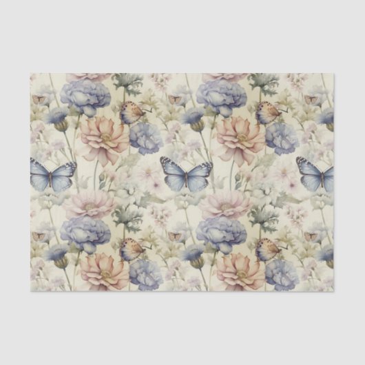 Vintage Schmetterlinge mit Blumenmuster Seidenpapier (Vorderseite)