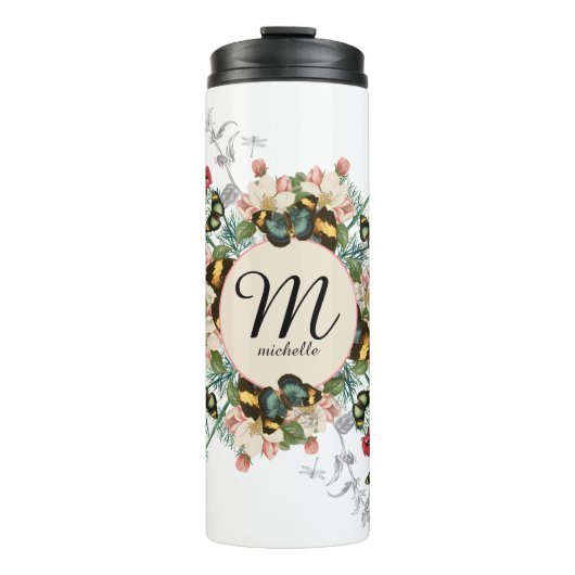 Vintage Schmetterlinge Monogram Ephemera Custom Thermosbecher (Vorderseite)